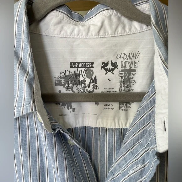 Old Navy Set/2 Blue Gray White Striped Woven Button Down Men’s Dress Shirts XL - Picture 5 of 10